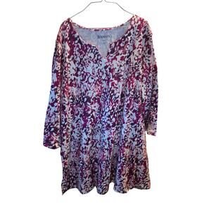 Roaman's 3/4 Sleeve Top 18/20 Womens Plus Size Pink White V Neck Pullover